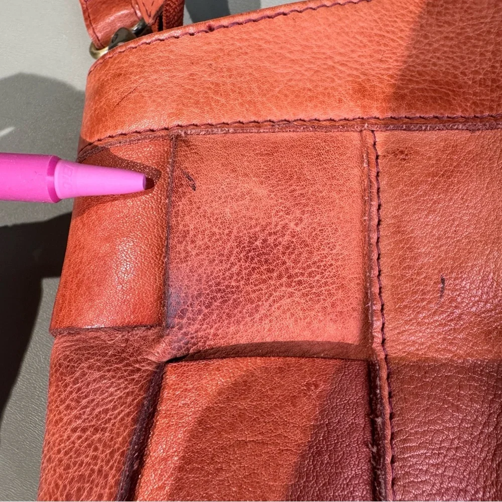 Woven Leather Crossbody Tote in Rust